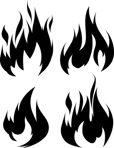 4 black fires for design or tattoo — Stock Vector