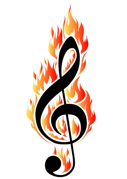 Treble clef in fire. — Stock Vector