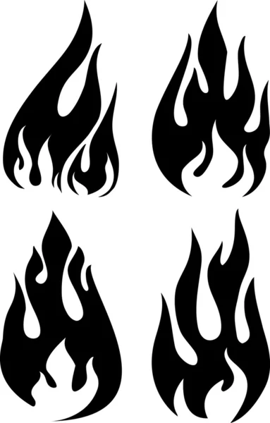 Set of 4 black fires for design or tattoo — Stock Vector