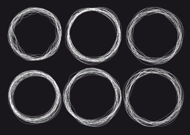 siyah arka plan üzerine 6 yuvarlak grunge çerçeve kümesi