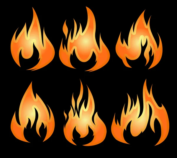 Set of 6 vector fires — Stock Vector