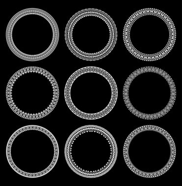siyah arka plan üzerine 9 yuvarlak çerçeve kümesi