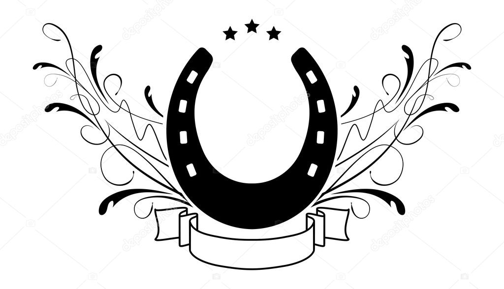 Abstract emblem for logo or design with horseshoe and stars