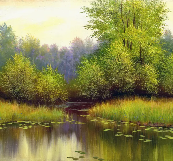 Beautiful summer landscape, canvas, oil