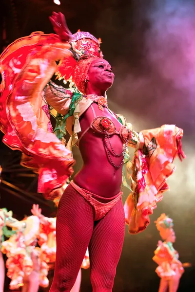 Tanečníci s krásnými šaty provádí v tropicana — Stock fotografie