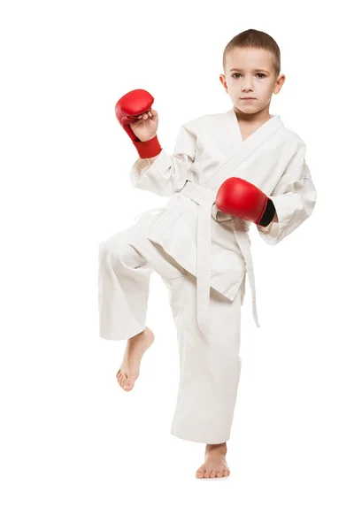 Child boy in kimono training karate — Stock Photo, Image