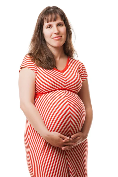 Donna incinta toccare o legare il suo addome — Foto Stock