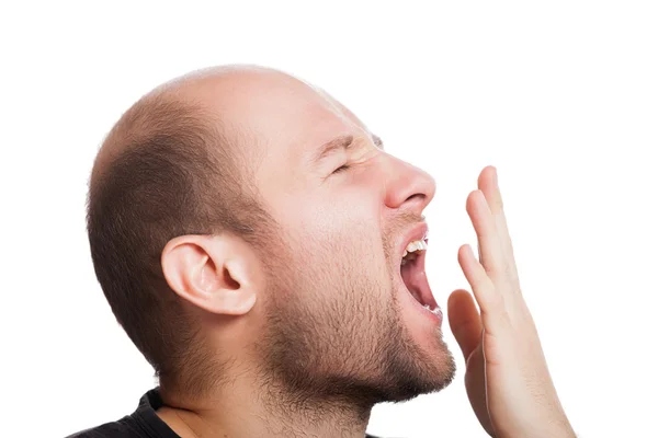 Homme fatigué bouche grande ouverte bâillant — Photo