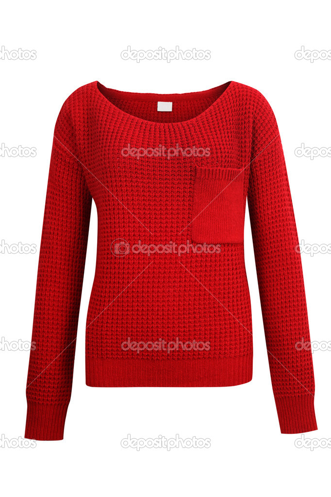 Red knitted sweater isolated on white