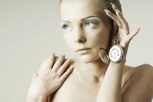 Portrait with watches — Stock Photo, Image