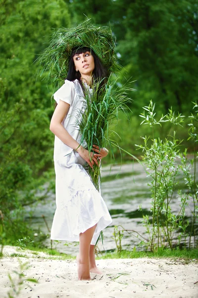 Beautiful girl with herbs — Stock Photo, Image