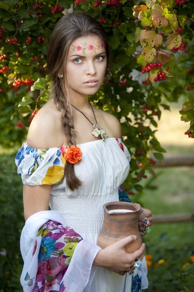 Beautiful ukrainian girl in traditional dress — Stock Photo, Image