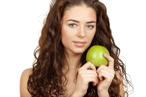 Mooie brunette bedrijf apple — Stockfoto