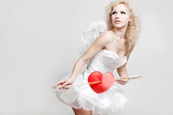 Young blond woman in angel costume — Stock Photo, Image