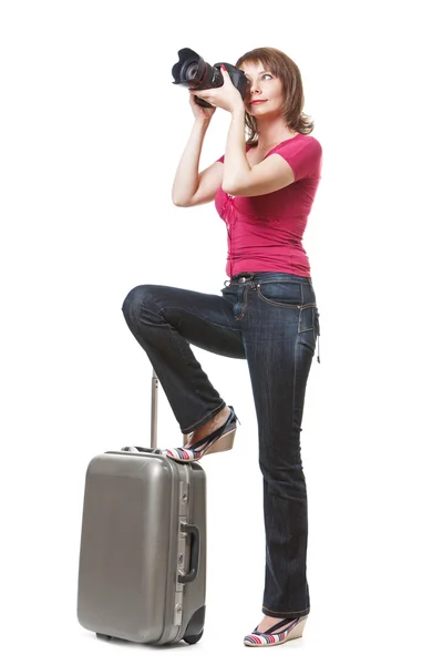 Young woman tourist photographing — Stock Photo, Image