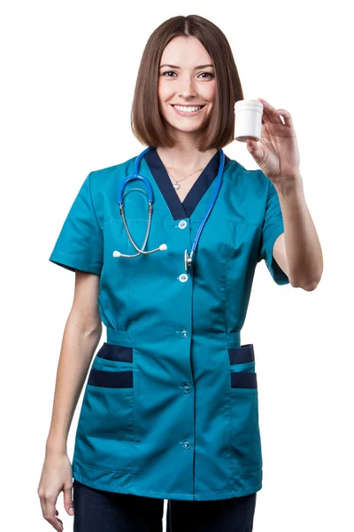 아름 다운 갈색 머리 여자 의료 노동자 — 스톡 사진