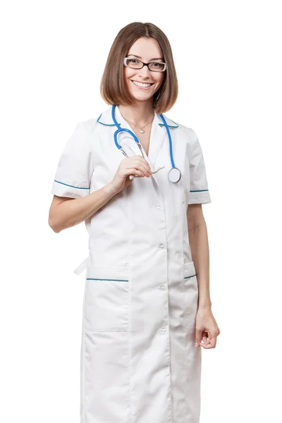 Beautiful brunette woman medical worker Stock Picture