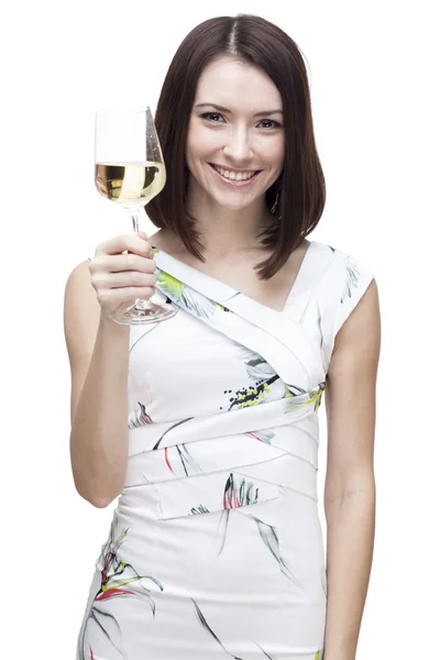 Donna che tiene bicchiere di vino — Foto Stock