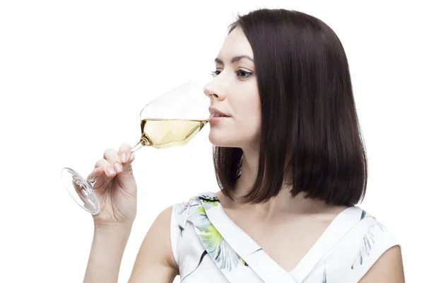 Donna che tiene bicchiere di vino — Foto Stock