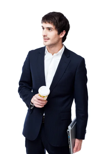 Empresário segurar xícara de café — Fotografia de Stock
