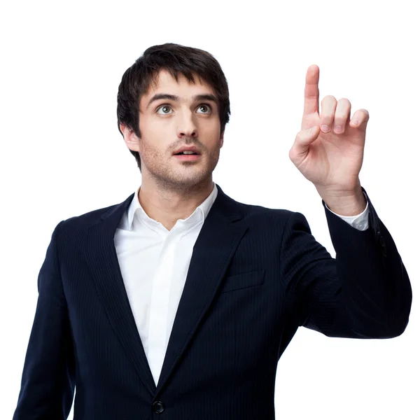 Businessman point finger empty copy space — Stock Photo, Image