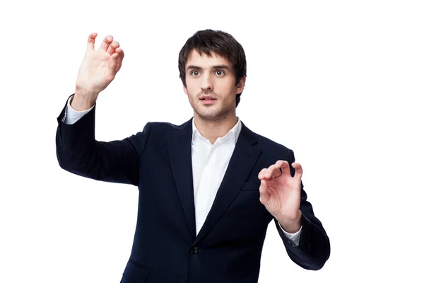 Businessman apontar o dedo vazio espaço cópia — Fotografia de Stock