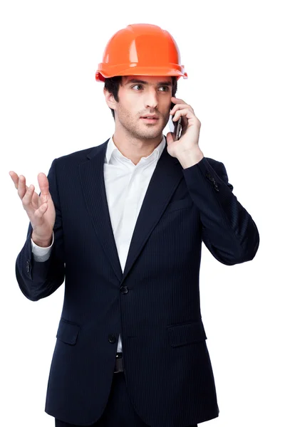 Engineer in hard hat isolated on white — Stock Photo, Image