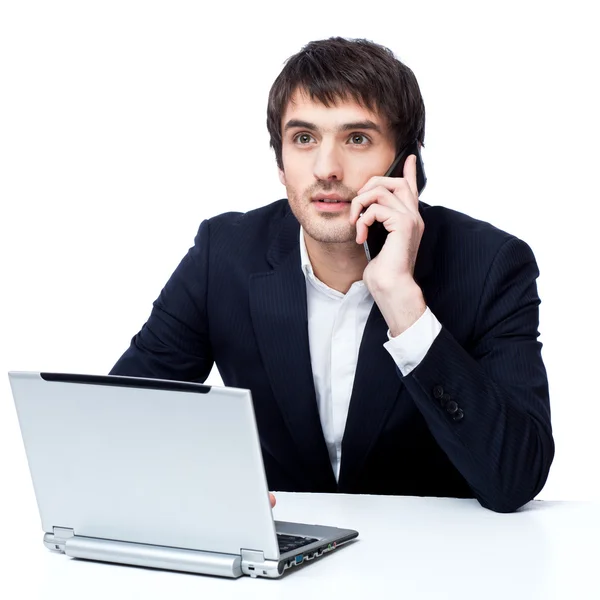 Businessman with laptop isolated on white — Stock Photo, Image