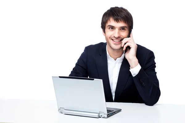 Homme d'affaires avec ordinateur portable isolé sur blanc — Photo