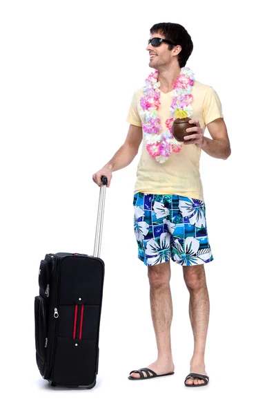Full length of young man with travel bag — Stock Photo, Image