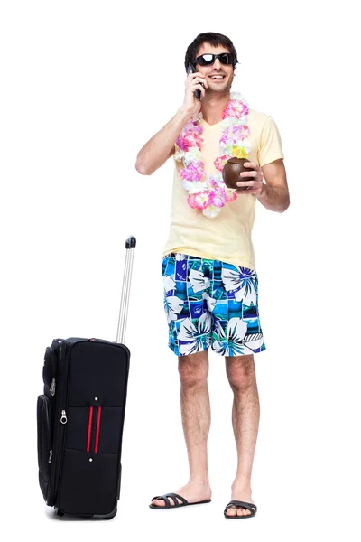 Full length of young man with travel bag — Stock Photo, Image