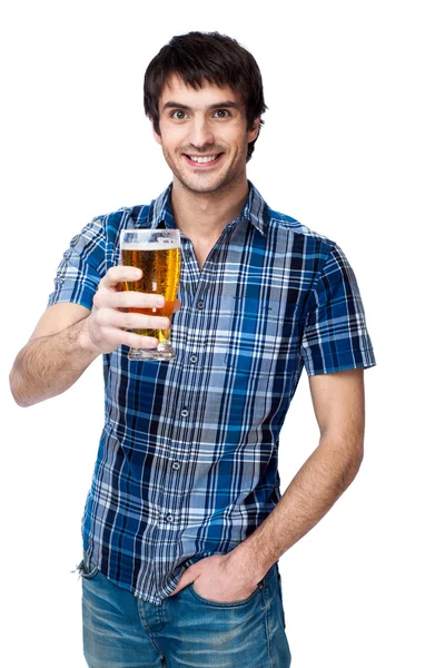 Man with beer glass isolated on white — Stock Photo, Image