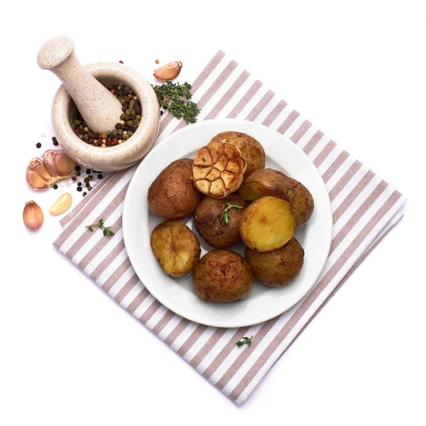 Platt bakad potatis isolerad på vit bakgrund — Stockfoto
