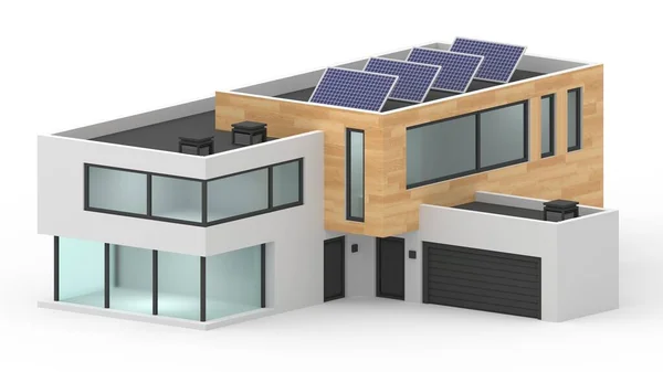 3D-Rendering von gemütlichem Haus mit Garage Isoliert auf weiß — Stockfoto