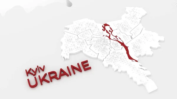 3d-стилізована схематична карта київської столиці кіті України на білому тлі — стокове фото