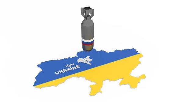 3d mapa esquemático estilizado de Kiev Kiev capital cyty da Ucrânia com bombas cair sobre ele — Fotografia de Stock