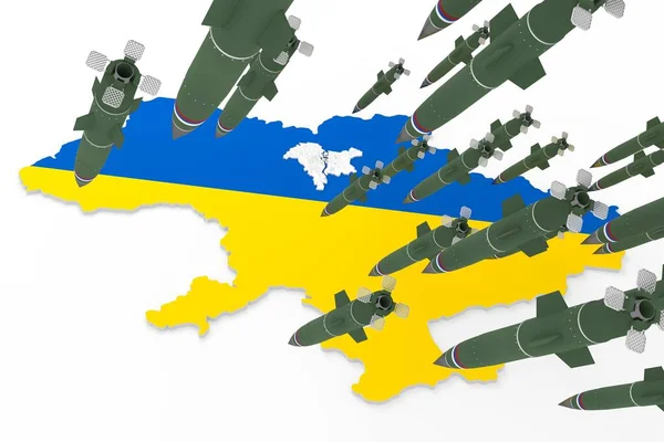 3d-стилізована схематична карта - Київ, столиця України під вогнем балістичних ракет. — стокове фото