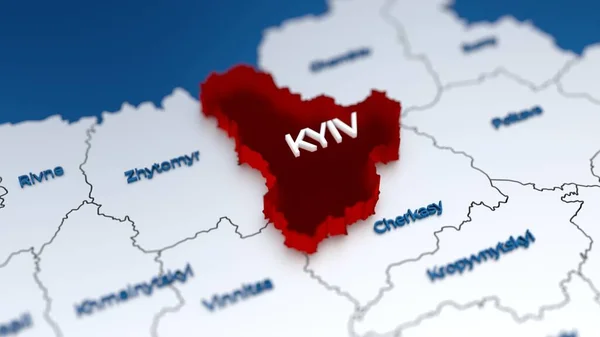 Snygg 3D-karta över Ukraina med Kiev-regionen i fokus markerad i rött — Stockfoto
