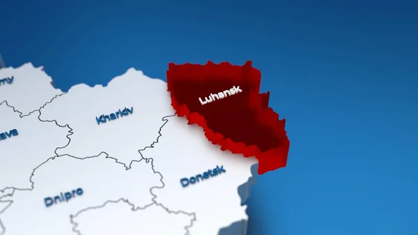 Snygg 3D-karta över Ukraina med Luhansk regionen i fokus markerad i rött — Stockfoto