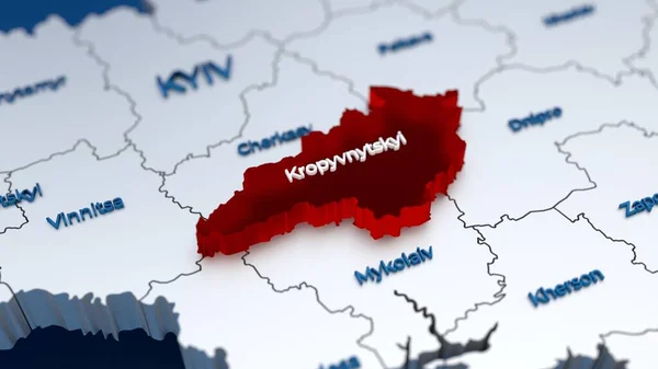 Snygg 3D-karta över Ukraina med Kropyvnytskyi regionen i fokus betonas i rött — Stockfoto
