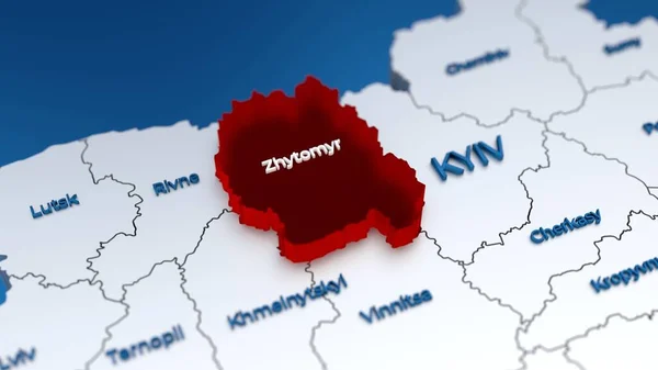 Snygg 3D-karta över Ukraina med Zhytomyr regionen i fokus markerad i rött — Stockfoto