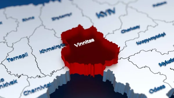 Snygg 3D-karta över Ukraina med Vinnitsa regionen i fokus markerad i rött — Stockfoto