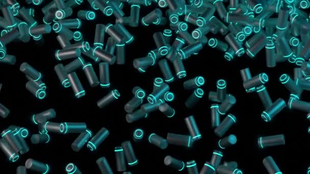 Lithium Battery concept - a large number of charged batteries fall on the background - 3D render — Stock Video