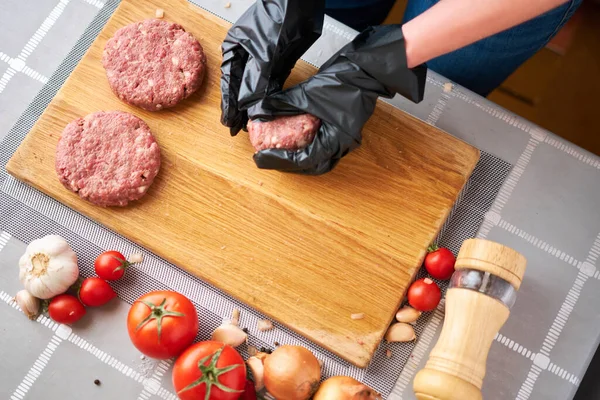 Making Billets Burgers Fresh Minced Meat Domestic Kitchen — Stock Photo, Image