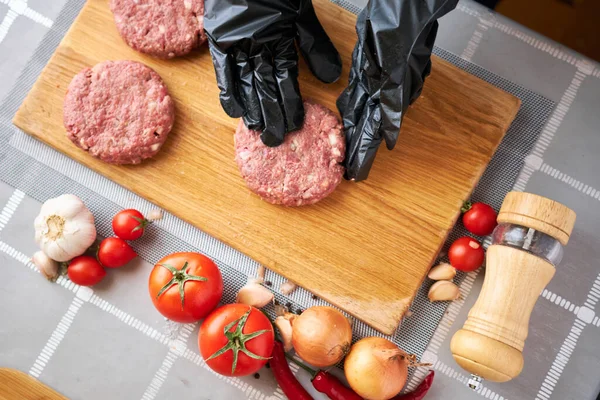 Making Billets Burgers Fresh Minced Meat Domestic Kitchen — Stock Photo, Image