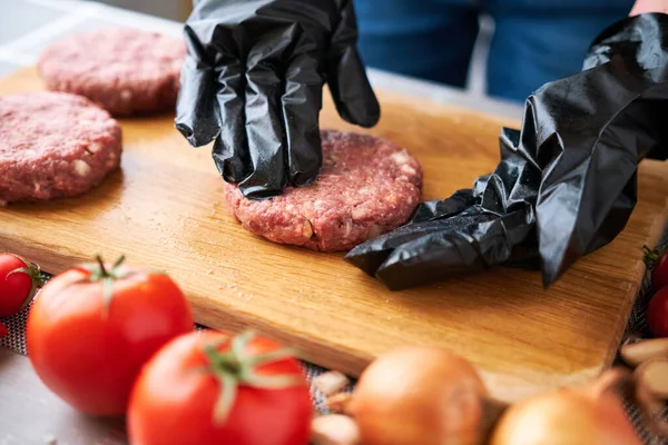 Making Billets Burgers Fresh Minced Meat Domestic Kitchen — Stock Photo, Image