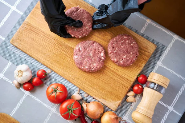 Making Billets Burgers Fresh Minced Meat Domestic Kitchen — Stock Photo, Image