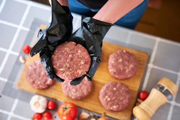 Making Billets Burgers Fresh Minced Meat Domestic Kitchen — Stock Photo, Image