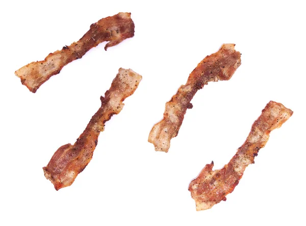 Fatias Cozidas Bacon Isolado Fundo Branco — Fotografia de Stock