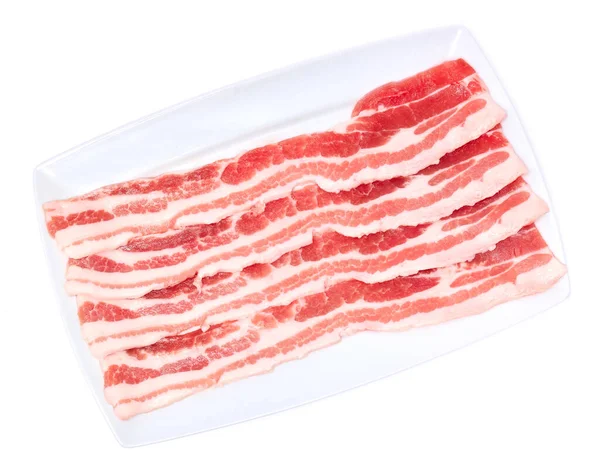 Bacon Slices White Ceramic Plate Isolated White Background — Foto Stock